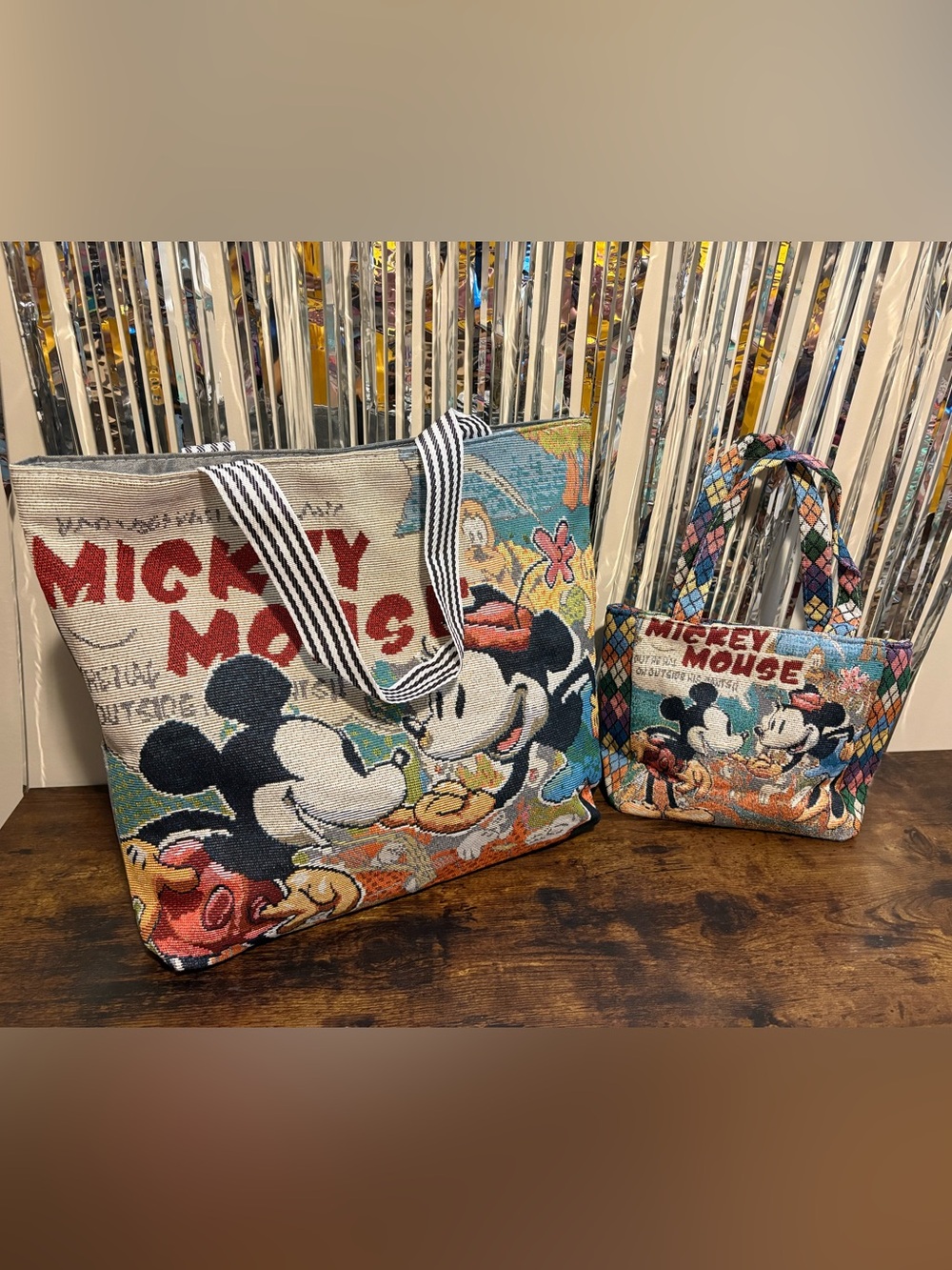 Disney Mickey Mouse Tapestry Tote Bags - Multicolor-
NWOT